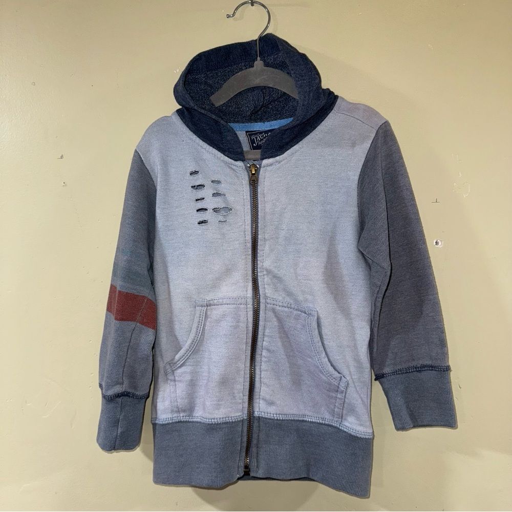 The original j.a.c.h company size 4 Gray Blue distressed zip up Hoodie